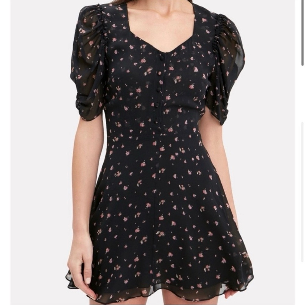 Love Shack Fancy black chiffon mini flower dress